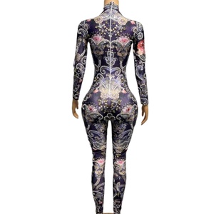 Justaucorps de danse fleur de cristal perles perspective sexy pour femmes body moulant barboteuse fête d'<span class=keywords><strong>anniversaire</strong></span> avec strass combinaisons une pièce - Product Image 4