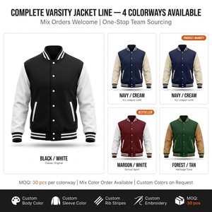 Logo kustom katun poliester cetak lengan panjang ukuran besar kancing bawah seragam tim bisbol olahraga bisbol jaket Letterman - Product Image 1