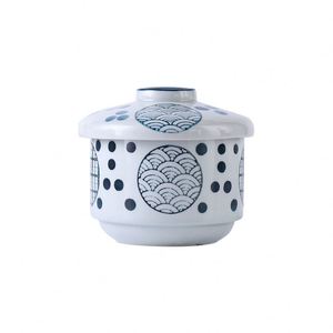 Olla de Cerámica para Guisos con Revestimiento, 7 oz, Diseño de Olas Azules, Apta para Mariscos, Pescado, Sopas - Product Image 1