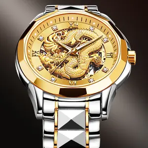 Jsdun 8840 Luxe Beweging 3D Horloge Dragon China Fabriek Skeleton Goud Grote Wijzerplaat Automatische Mechanische Mannen Horloge