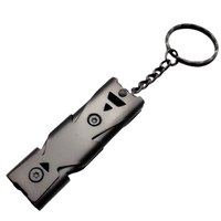 Sifflet double tube porte-clés, sifflet d'urgence haute décibels pour survie en extérieur, outil de camping multifonction