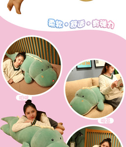Coussin géant en peluche <span class=keywords><strong>dinosaure</strong></span>, oreiller de repos avec visage brodé et rembourrage suffisant pour la sieste au bureau et la détente à la maison - Product Image 5