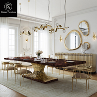 Buffet de luxe haut de gamme en acier inoxydable doré, console moderne Art Déco avec miroir irrégulier pour hall d'hôtel, salon