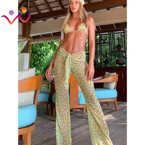 Sexy Women 3 Pieces Swimsuits Mesh Pants Cover Ups Swimming Suits Female Swim Wear Dot Backless Dress Summer Outfits Beachwear