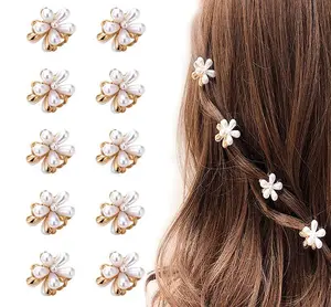 flower hair accessories Small Metal Rhinestone Pearl Hair Claw Clips For Girls