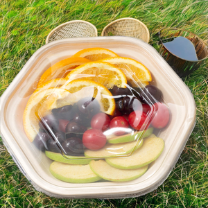 Bol hexagonal jetable en bagasse de 750 ml à 1300 ml, conteneur alimentaire compostable en canne à sucre avec couvercle - Product Image 1