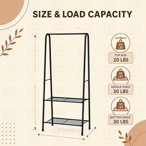 Minimalist Metal Clothing Rack With Three-Layer <b>Storage</b> <b>Shelf</b> For Living Room Standing Type Multifunctional Design - Product Image 4