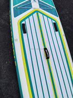 Planche à pagaie gonflable de couleur bleu-vert, en PVC et EVA durable, antidérapante, avec pompe supérieure pour le surf en eau libre