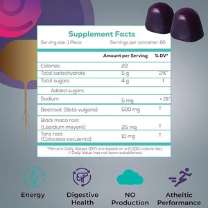 Bietenwortelextractsupplement Ondersteunt Bloedcirculatie Biologisch Bietenwortelpoeder Gummies Bietenwortel Met Magnesium & Vitamine C - Product Image 2