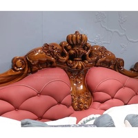 Lit classique antique de luxe en bois massif avec revêtement en cuir véritable pour chambre à coucher, style européen, fabriqué à Foshan