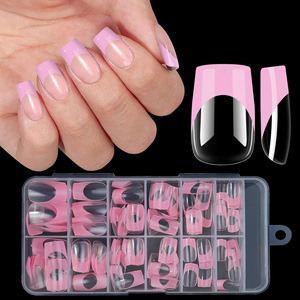120 Uñas Postizas Rectangulares Francesas 3D de ABS, Uñas Postizas de Cobertura Completa para Decoración de Uñas, Manicura, Uso en Salón - Product Image 1