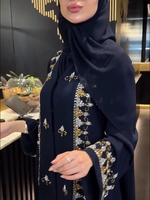Robe élégante noire pour femme, taille plus, avec broderie de couronne de fleurs, cardigan