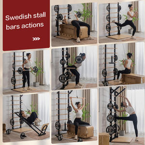 Entrenador de suspensión de escalera sueca sin instalación 9 barras estratégicas Barra de puesto de madera para gimnasio en casa y clínicas escolares - Product Image 6