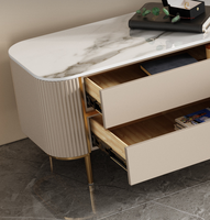 Meuble TV moderne pour salon avec plateau en pierre frittée et ensemble table basse