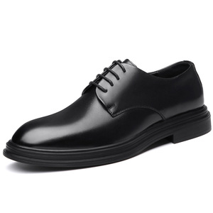 Chaussures habillées en cuir à lacets pour hommes, à bout pointu, noires, avec talon compensé invisible, pour affaires, mariages, jeunesse 18-40 - Product Image 5