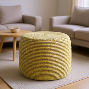 Puf Trenzado DB Bayley, Amarillo Mate, Otomana de Almacenamiento Natural para Sala de Estar - Product Image 2