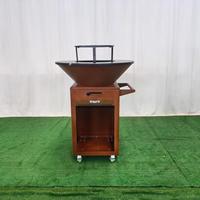 Table de foyer géométrique en acier Corten avec rangement pour bois, résistante aux intempéries, pour aménagement paysager commercial extérieur