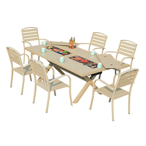 Ensemble de table de patio extérieure en aluminium avec barbecue, 6 places, design contemporain imperméable, pour usage commercial - Product Image 1