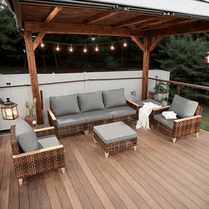 5 Piece mây phòng chờ ăn uống với đệm ngoài trời đồ nội thất sofa Set mây <span class=keywords><strong>Patio</strong></span> chỗ ngồi nhóm cho <span class=keywords><strong>Patio</strong></span> vườn - Product Image 1