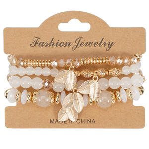 Fashion Jewelry <b>Beaded</b> <b>Bracelets</b> Set Gold Plated Leaf Charm Women's Bohemia Style Multilayer Stretch <b>Bracelet</b> Made In China - Product Image 6