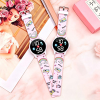 Jam Tangan Cermin Kartun Plastik Baru dengan Cetakan, Kreatif, Personal, Lucu, Dua-dalam-Satu, LED Digital Menyala di Malam Hari untuk Siswa Sekolah Dasar