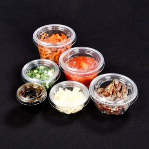 Gobelets à sauce en gros d'usine avec couvercle séparé, gobelets à portion individuels en plastique PP noir jetables pour salades, pour restaurants - Product Image 1