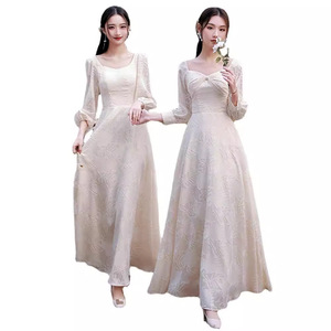 Bridesmaid Dresses 2025 Autumn Long Sleeve Champagne Color A-Line Vintage Evening Gowns Women's Formal Wear - Product Image 5