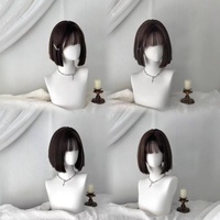 Perruques synthétiques mates de 12,6 pouces, style Lolita japonais, coupe bob courte pour femme, avec frange aérienne, effet mouillé, couvrant entièrement la tête