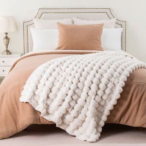 Tốt Nhất Cuối Cùng Deluxe Thêm Ấm Cúng Mềm Nhất Kem Trắng Jacquard Căng Thỏ Lông Spandex Ruched <span class=keywords><strong>Faux</strong></span> Lông Ném Chăn - Product Image 4