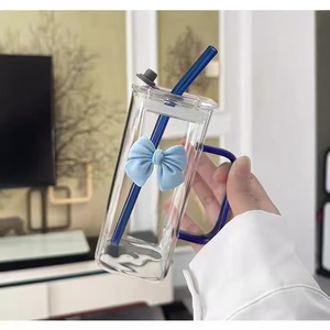 Vaso <span class=keywords><strong>de</strong></span> Vidrio Cuadrado Transparente Simple con Asa <span class=keywords><strong>de</strong></span> Lazo, Resistente al Calor para Café y Bebidas Lácteas - Product Image 4