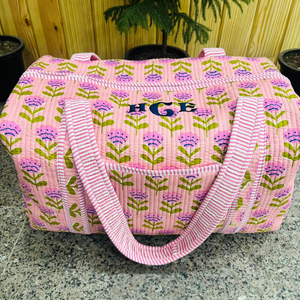 Bolsa de Viaje de Fin de Semana de Algodón a Precio Mayorista, Bolsa de Lona Acolchada Hecha a Mano, Estampado de Bloques, Bolsa de Mano, Bolsas - Product Image 1