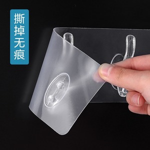 Clear Plastic Adhesive <b>Hook</b> Strip With Three <b>Hooks</b> For Kitchen Door Wall Mounting No Trace Removal Heavy Duty Load Bearing - Product Image 1