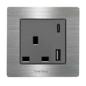 British Standard 13A Wall Mounted Stainless Steel Touch Panel 2 Gang Switchgear Electrical Equipment 250V IP20 Household Socket - Product Image 1