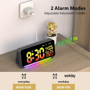 120db Super Loud Modern Wall Alarm <b>Clocks</b> for Heavy Sleepers Adults 7-Color Night Light Dynamic RGB 0-100% Dimmer DST Large <b>LED</b> - Product Image 6