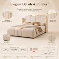 Base de Cama con Plataforma Beige, Diseño en Cuero Sintético, para Colecciones de Dormitorios y Hogares