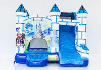 Château gonflable bleu et blanc de conte de fées avec toboggan, équipement de divertissement extérieur pour enfants