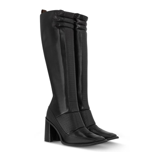 Bottines classiques à talons hauts et épais, coutures sur le devant, fermeture éclair latérale, chaussures pour femmes, bout carré, bottes hautes jusqu'au genou - Product Image 4