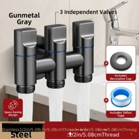 Robinet d'angle en acier inoxydable à 1 entrée et 3 sorties, commande indépendante, déviateur d'eau pour toilettes et machines à laver, vente en gros (stock US)
