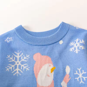 Suéter Casual con Cuello en V para Niños, Diseño Jacquard de Algodón Cálido con Estampado de Santa Claus y Flores para Primavera y Festividades - Product Image 5