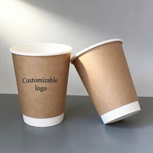 12oz Custom <b>Double</b> <b>Wall</b> Insulated Biodegradable Disposable Kraft Paper <b>Cup</b> Eco-Friendly <b>Coffee</b> <b>Cups</b> to Go with Sip Lid Cover - Product Image 6