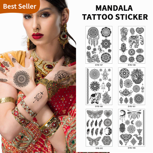 Personalizado impreso Sexy negro flor de loto Henna Mehndi tatuajes temporales pegatina de papel para mujeres y hombres <span class=keywords><strong>brazo</strong></span> cuello y pecho - Product Image 3