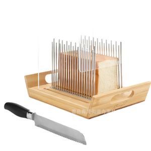 Trancheuse à pain en bambou Hx avec rails en acier inoxydable et plateau à miettes – Ensemble d'outils de découpe de pain pour la cuisine - Product Image 5