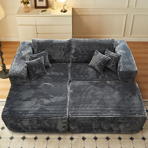 Canapé-lit double surdimensionné sans structure en velours côtelé, chaise longue de détente compressée pour chambre à coucher, mobilier d'intérieur - Product Image 3