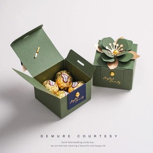 Caja de Regalo de Papel para Dulces de Boda, Estilo Bosque, Verde, Cuadrada, Tridimensional, con Flores, Recuerdos de Boda para Invitados - Product Image 5