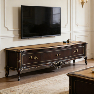 Meuble TV élégant en <span class=keywords><strong>bois</strong></span> massif de style antique vintage, centre multimédia pour la <span class=keywords><strong>maison</strong></span>, design classique de luxe, meuble TV avec rangement - Product Image 1
