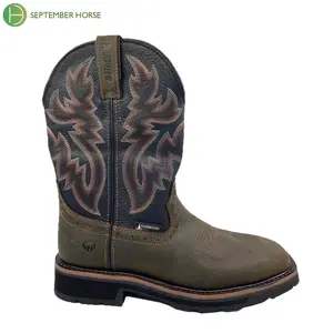 Real leather Goodyear Welted Genuine Leather Men Western Cowboy Work boots