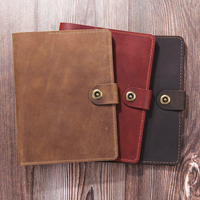 Porte-documents en cuir Crazy Horse avec logo personnalisé, format A5, couverture de carnet de notes avec fermeture à pression et poches pour le bureau