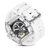 Montre mécanique squelette de luxe sportive en promotion pour homme, boîtier transparent en polycarbonate, bracelet en silicone, montre-bracelet automatique pour jeune homme