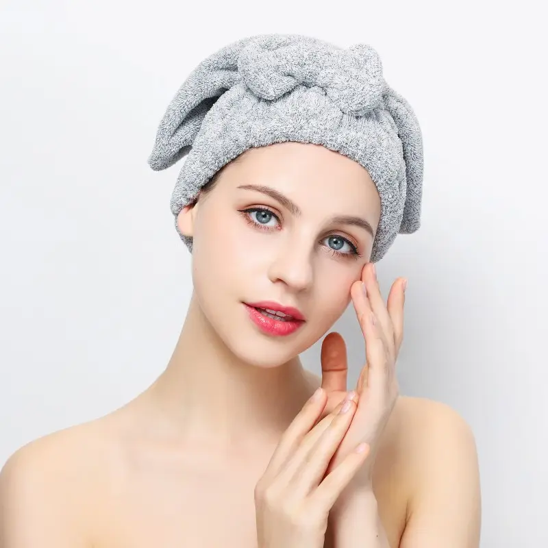 Turban multicolore Séchage de la tête de bain Microfibre Séchage des cheveux Serviette de bain Design avec nœud papillon Séchage rapide des cheveux de bain