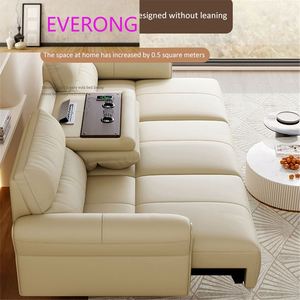 Canapé-lit électrique multifonctionnel, design moderne et épuré, avec télécommande, en cuir de vachette <span class=keywords><strong>première</strong></span> couche, canapé capsule spatiale de <span class=keywords><strong>première</strong></span> <span class=keywords><strong>classe</strong></span> - Product Image 1